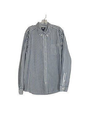 Lands End Button Down Shirt Mens XL Blue White Striped Traditional Fit